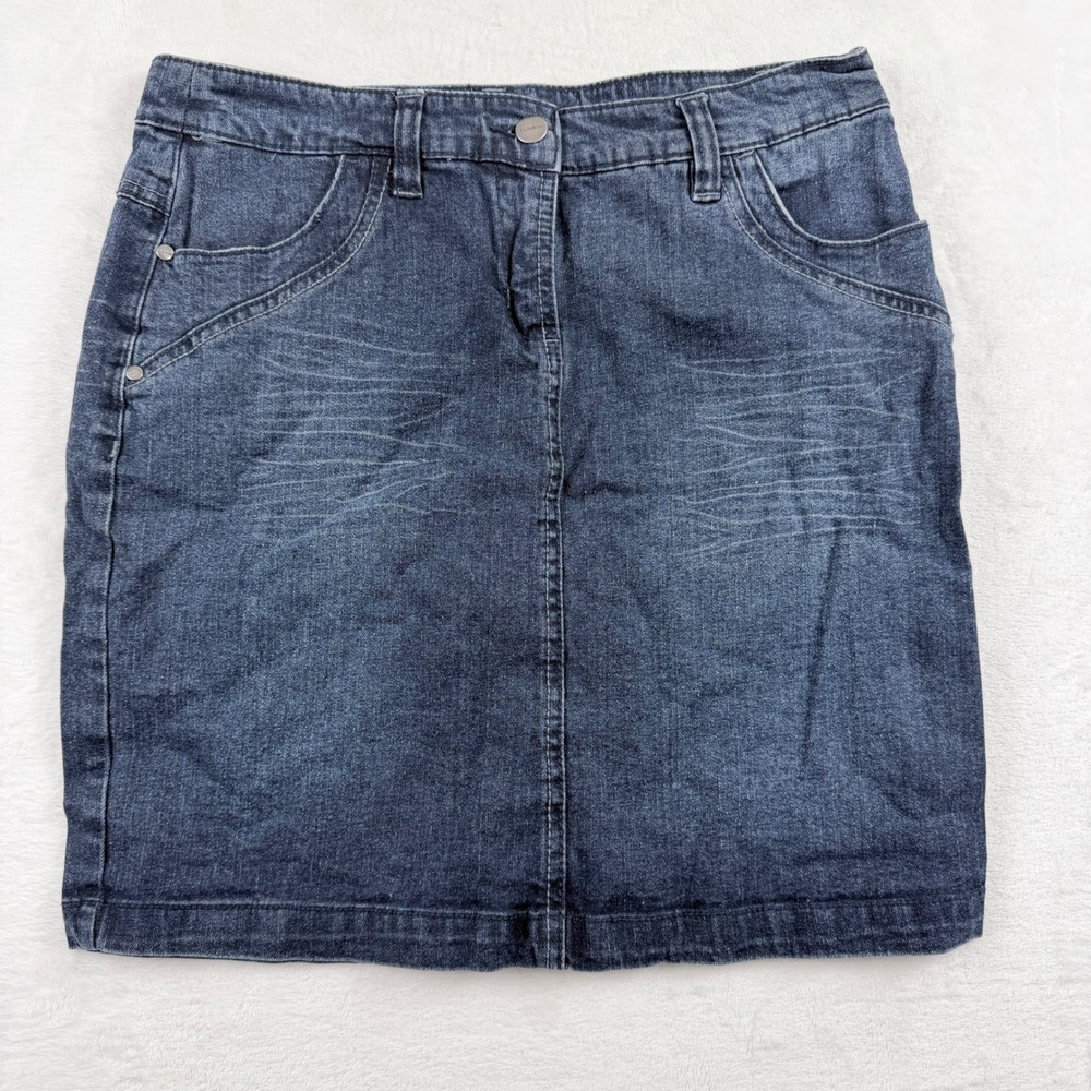 Y2K‎ Blue Motion Denim Skirt Embroidered Stretch Jean Skirt Women's Size 40